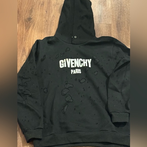 Givenchy Black and White Logo Distressed Hoodie